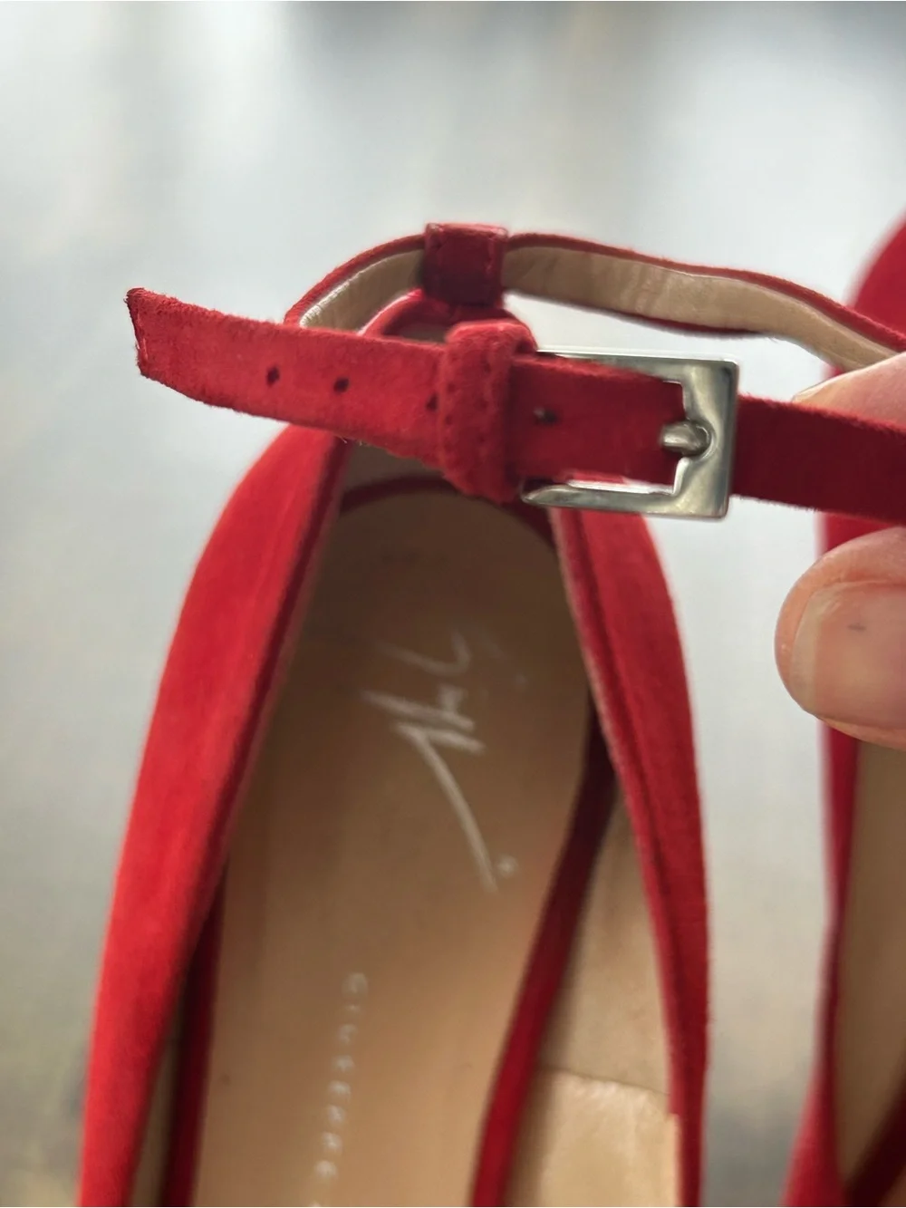 ♥️♥️🌹🌹Red Suede Peep-Toe Ankle-Strap Heels 🌹♥️🌹🌹